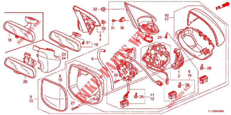 SPIEGEL/SCHIEBEDACH  für Honda ACCORD 2.4 EXECUTIVE 4 Türen 6 gang-Schaltgetriebe 2013