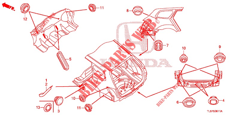 GUMMITUELLE (ARRIERE) für Honda ACCORD TOURER DIESEL 2.2 ELEGANCE PACK 5 Türen 6 gang-Schaltgetriebe 2014
