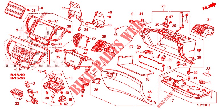 INSTRUMENT, ZIERSTUECK (COTE DE PASSAGER) (LH) für Honda ACCORD TOURER DIESEL 2.2 LUXURY 5 Türen 6 gang-Schaltgetriebe 2014