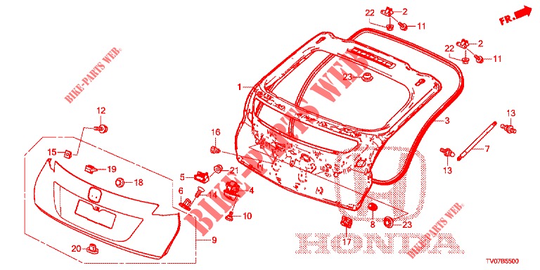HECKKLAPPENPLATTE(2D)  für Honda CIVIC 1.4 EXECUTIVE 5 Türen 6 gang-Schaltgetriebe 2013