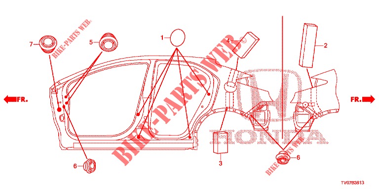 GUMMITUELLE (LATERAL) für Honda CIVIC DIESEL 2.2 EXECUTIVE 5 Türen 6 gang-Schaltgetriebe 2013