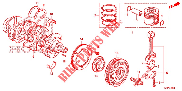 KURBELWELLE/KOLBEN (DIESEL) (2.2L) für Honda CIVIC DIESEL 2.2 EXECUTIVE 5 Türen 6 gang-Schaltgetriebe 2013