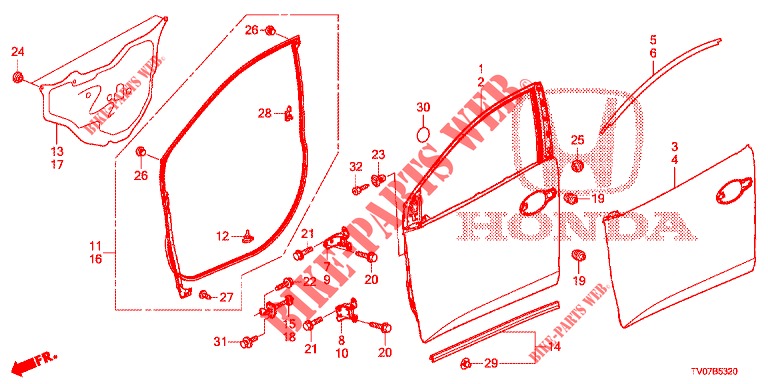 TUERTAFELN, VORNE(2D)  für Honda CIVIC DIESEL 2.2 EXECUTIVE 5 Türen 6 gang-Schaltgetriebe 2013