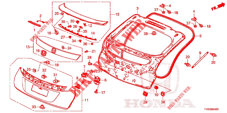 HECKKLAPPENPLATTE(2D)  für Honda CIVIC 1.4 ELEGANCE 5 Türen 6 gang-Schaltgetriebe 2015
