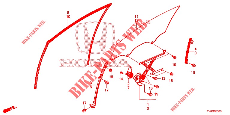 TUERFENSTER, VORNE/REGLER  für Honda CIVIC 1.4 ELEGANCE 5 Türen 6 gang-Schaltgetriebe 2015