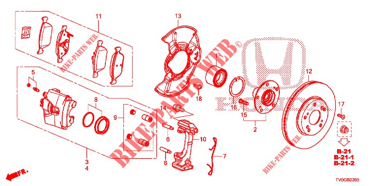 VORDERRADBREMSE  für Honda CIVIC 1.4 ELEGANCE 5 Türen 6 gang-Schaltgetriebe 2015