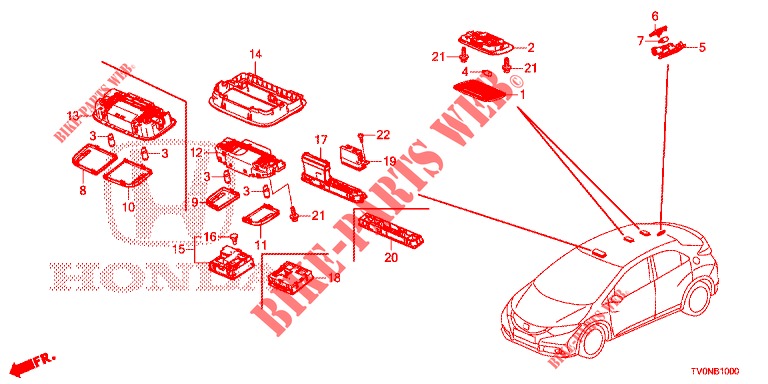 INNENLEUCHTE  für Honda CIVIC 1.4 S 5 Türen 6 gang-Schaltgetriebe 2016