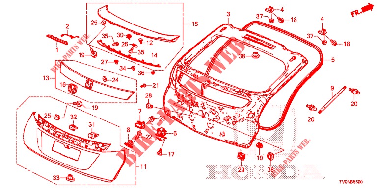 HECKKLAPPENPLATTE(2D)  für Honda CIVIC DIESEL 1.6 EXECUTIVE NAVI EDITION X 5 Türen 6 gang-Schaltgetriebe 2016