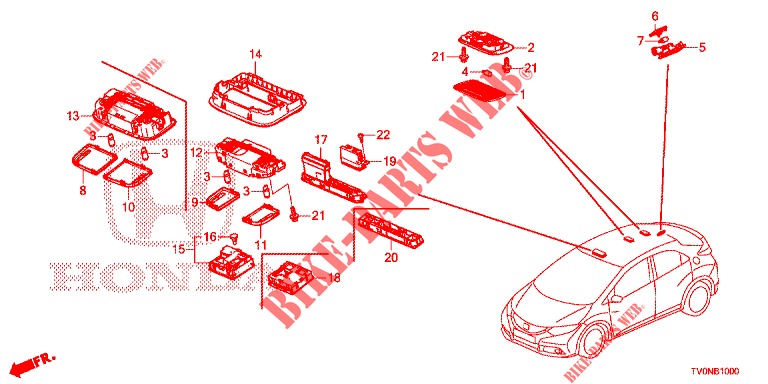 INNENLEUCHTE  für Honda CIVIC DIESEL 1.6 EXECUTIVE NAVI EDITION X 5 Türen 6 gang-Schaltgetriebe 2016