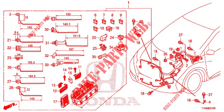 KABELBAUM (1) (LH) für Honda CIVIC DIESEL 1.6 EXECUTIVE NAVI EDITION X 5 Türen 6 gang-Schaltgetriebe 2016