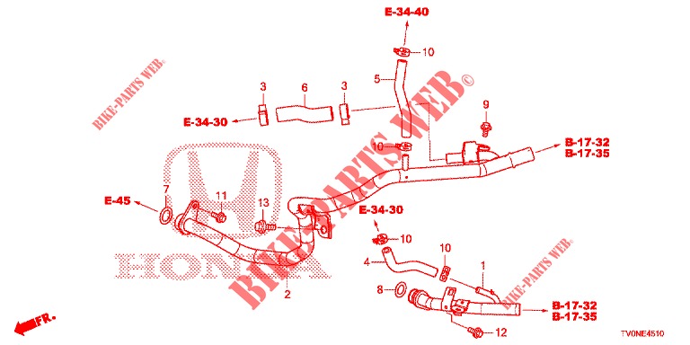 WASSERSCHLAUCH/HEIZUNGSSCHACHT (DIESEL) für Honda CIVIC DIESEL 1.6 EXECUTIVE NAVI EDITION X 5 Türen 6 gang-Schaltgetriebe 2016