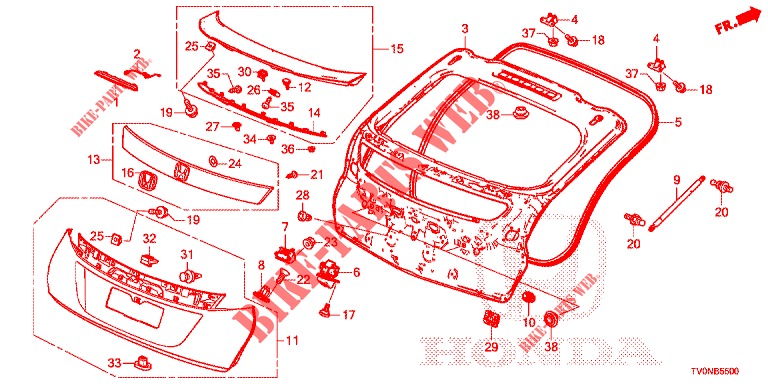 HECKKLAPPENPLATTE(2D)  für Honda CIVIC 1.8 ELEGANCE 5 Türen 5 gang automatikgetriebe 2016