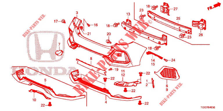 HINTERER STOSSFAENGER  für Honda CIVIC 1.5 SPORT PLUS 5 Türen 6 gang-Schaltgetriebe 2017