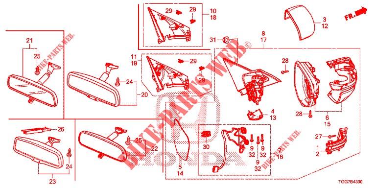 SPIEGEL/SCHIEBEDACH  für Honda CIVIC 1.5 SPORT PLUS 5 Türen 6 gang-Schaltgetriebe 2017
