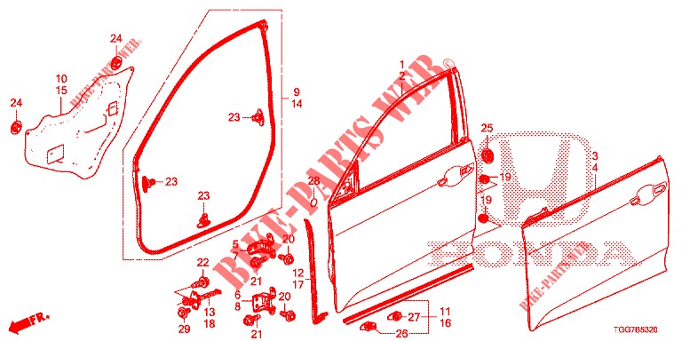 TUERTAFELN, VORNE(2D)  für Honda CIVIC 1.5 SPORT PLUS 5 Türen 6 gang-Schaltgetriebe 2017