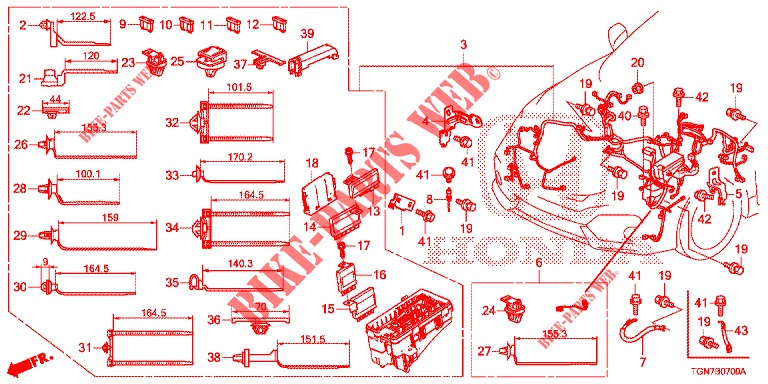KABELBAUM (1) (LH) für Honda CIVIC DIESEL 1.6 ENTRY 5 Türen 6 gang-Schaltgetriebe 2018