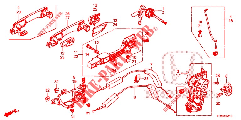 TUERSCHLOESSER, VORNE/AEUSSERER GRIFF  für Honda CIVIC DIESEL 1.6 ENTRY 5 Türen 6 gang-Schaltgetriebe 2018