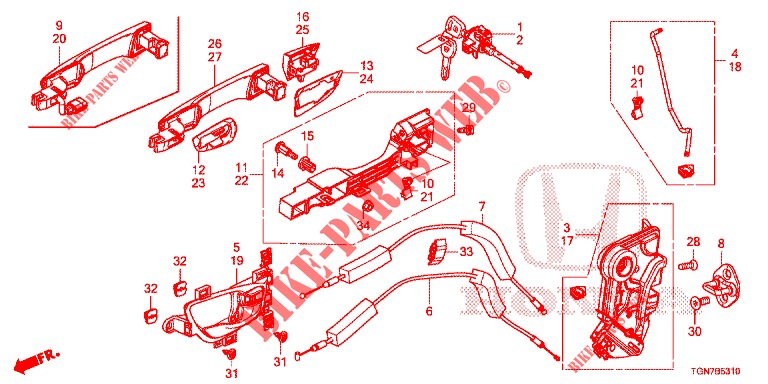 TUERSCHLOESSER, VORNE/AEUSSERER GRIFF  für Honda CIVIC DIESEL 1.6 MID Black Edition 5 Türen 9 gang automatikgetriebe 2018