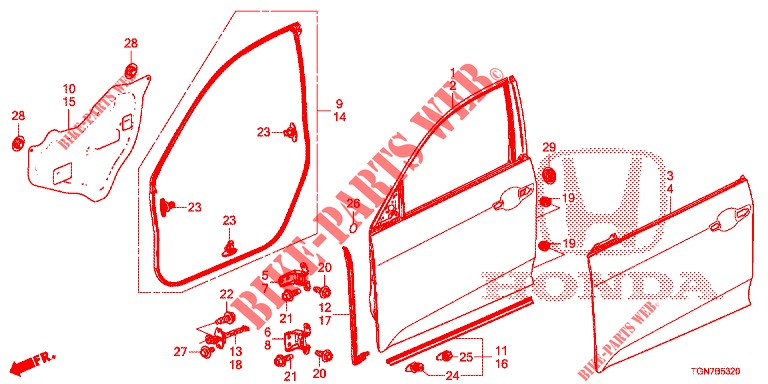 TUERTAFELN, VORNE(2D)  für Honda CIVIC DIESEL 1.6 MID Black Edition 5 Türen 9 gang automatikgetriebe 2018