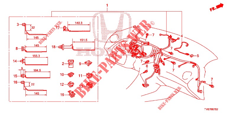 KABELBAUM (2) (LH) für Honda CIVIC TYPE R 5 Türen 6 gang-Schaltgetriebe 2016