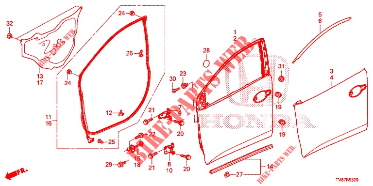 TUERTAFELN, VORNE(2D)  für Honda CIVIC TYPE R 5 Türen 6 gang-Schaltgetriebe 2016