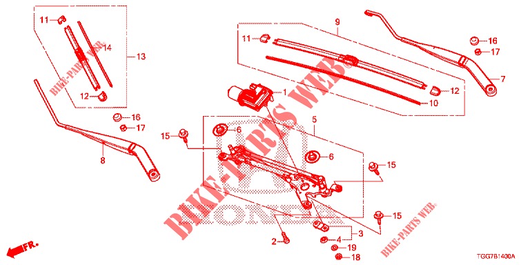 WINDSCHUTZSCHEIBENWISCHER (LH) für Honda CIVIC TYPE R 5 Türen 6 gang-Schaltgetriebe 2017