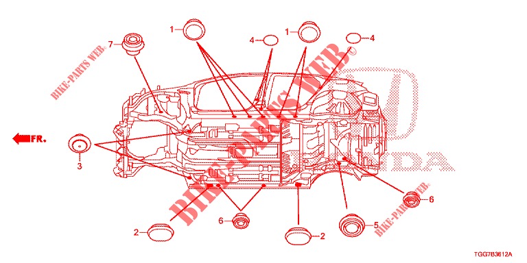 GUMMITUELLE (INFERIEUR) für Honda CIVIC TYPE R 5 Türen 6 gang-Schaltgetriebe 2018