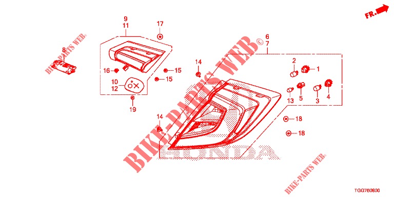HECKLEUCHTE/KENNZEICHENBELEUCHTUNG (PGM FI)  für Honda CIVIC TYPE R 5 Türen 6 gang-Schaltgetriebe 2018
