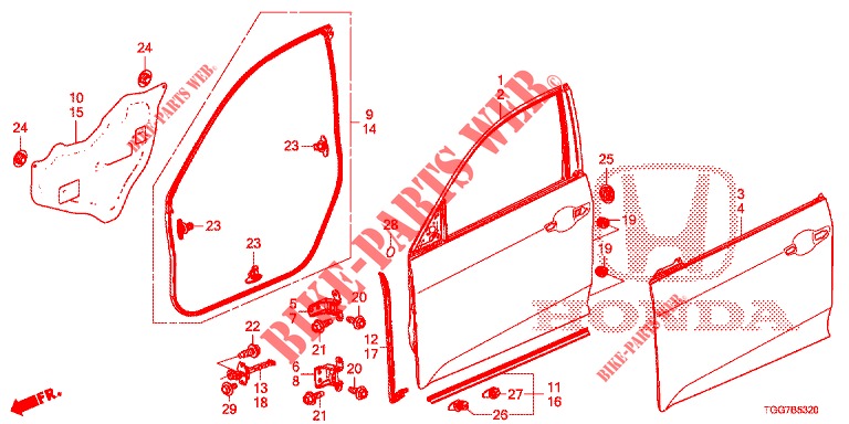 TUERTAFELN, VORNE(2D)  für Honda CIVIC TYPE R 5 Türen 6 gang-Schaltgetriebe 2018