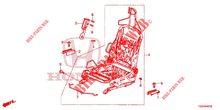VORNE SITZKOMPONENTEN (D.) (SIEGE REGLAGE MANUEL) (TYPE R) für Honda CIVIC TYPE R 5 Türen 6 gang-Schaltgetriebe 2018