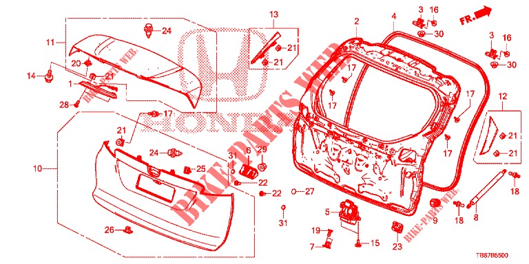 HECKKLAPPENPLATTE(2D)  für Honda CIVIC TOURER DIESEL 1.6 COMFORT 5 Türen 6 gang-Schaltgetriebe 2014