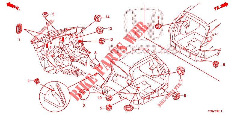 GUMMITUELLE (ARRIERE) für Honda CIVIC TOURER 1.8 ELEGANCE S 5 Türen 6 gang-Schaltgetriebe 2017