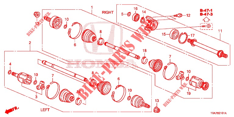 ANTRIEBSWELLE, VORNE/HALBWELLE (2.0L) für Honda CR-V 2.0 EXCLUSIVE NAVI 5 Türen 6 gang-Schaltgetriebe 2014