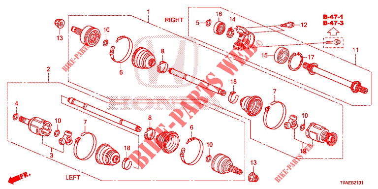 ANTRIEBSWELLE, VORNE/HALBWELLE (2.0L) für Honda CR-V 2.0 EXCLUSIVE NAVI 5 Türen 5 gang automatikgetriebe 2015