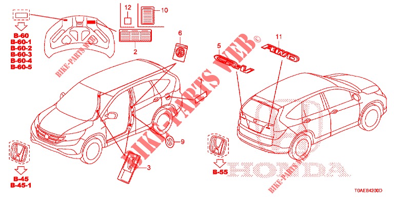 EMBLEME/WARNETIKETTEN  für Honda CR-V 2.0 EXCLUSIVE NAVI 5 Türen 5 gang automatikgetriebe 2015
