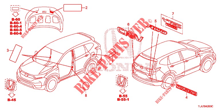 EMBLEME/WARNETIKETTEN  für Honda CR-V 1.5 BASE 5 Türen 6 gang-Schaltgetriebe 2019