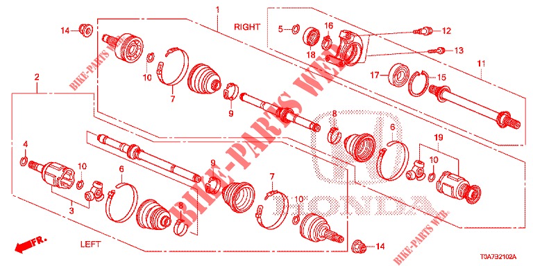 ANTRIEBSWELLE, VORNE/HALBWELLE (DIESEL) (2.2L) für Honda CR-V DIESEL 2.2 EXCLUSIVE 5 Türen 6 gang-Schaltgetriebe 2013