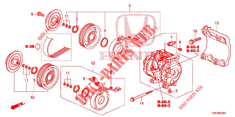 KLIMAANLAGE (COMPRESSEUR) (4) für Honda CR-V DIESEL 2.2 EXCLUSIVE 5 Türen 6 gang-Schaltgetriebe 2013