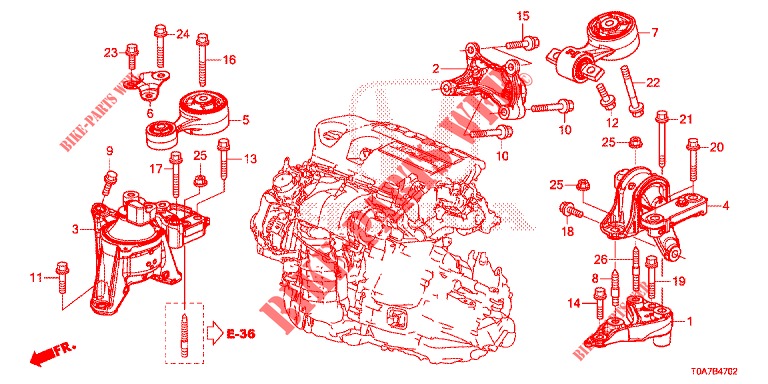 MOTORBEFESTIGUNGEN (DIESEL) (2.2L) (MT) für Honda CR-V DIESEL 2.2 EXCLUSIVE 5 Türen 6 gang-Schaltgetriebe 2013