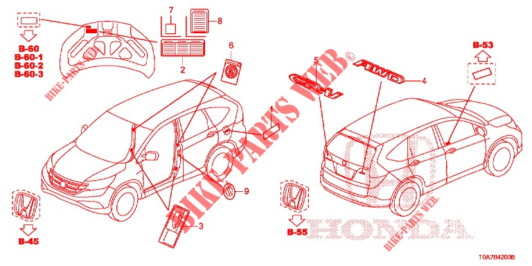 EMBLEME/WARNETIKETTEN  für Honda CR-V DIESEL 2.2 DIESEL ELEGANCE L 5 Türen 6 gang-Schaltgetriebe 2013