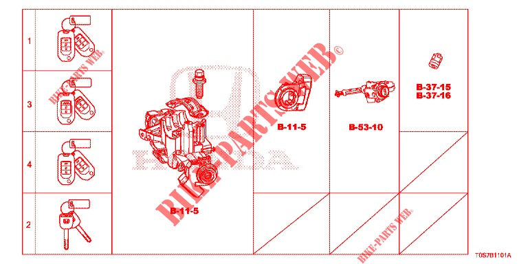 SCHLOSSZYLINDER (SATZ)(LH)  für Honda CR-V DIESEL 1.6 EXECUTIVE NAVI 4WD 5 Türen 6 gang-Schaltgetriebe 2016