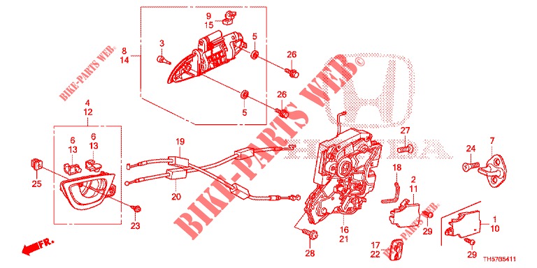 TUERSCHLOSS, HINTEN/AEUSSERER GRIFF (2) für Honda JAZZ 1.4 SH 5 Türen 5 gang-Schaltgetriebe 2013