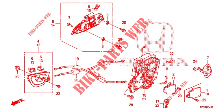 TUERSCHLOSS, HINTEN/AEUSSERER GRIFF  für Honda JAZZ 1.4 LS 5 Türen vollautomatische 2015