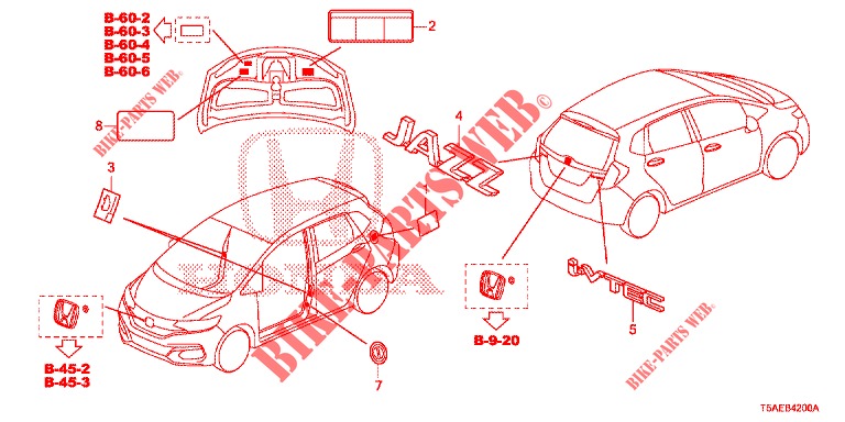 EMBLEM/WARNETIKETT  für Honda JAZZ 1.3 ELEGANCE 5 Türen 6 gang-Schaltgetriebe 2019