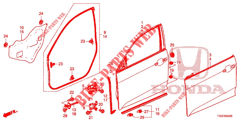 TUERTAFELN, VORNE(2D)  für Honda CIVIC 1.5 PRESTIGE 5 Türen 6 gang-Schaltgetriebe 2018