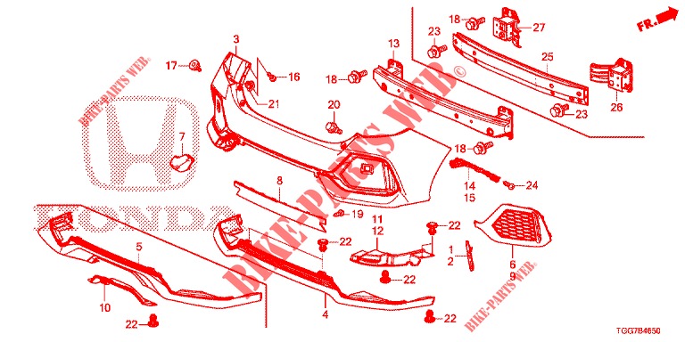 HINTERER STOSSFAENGER  für Honda CIVIC 1.5 SPORT NAVI 5 Türen 6 gang-Schaltgetriebe 2018