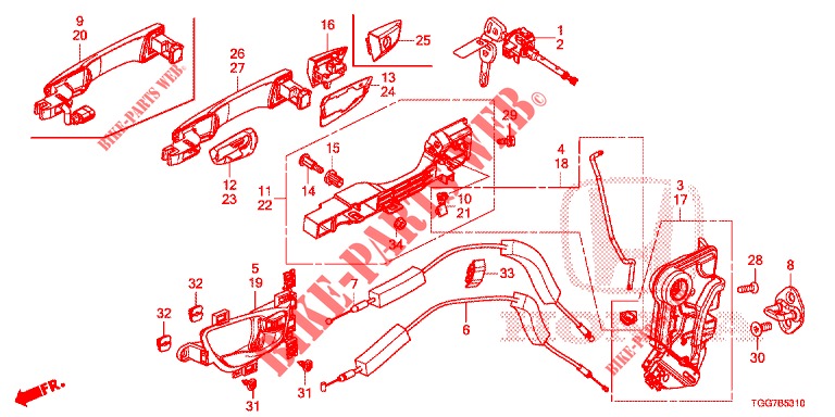 TUERSCHLOESSER, VORNE/AEUSSERER GRIFF  für Honda CIVIC 1.5 SPORT NAVI 5 Türen vollautomatische 2018