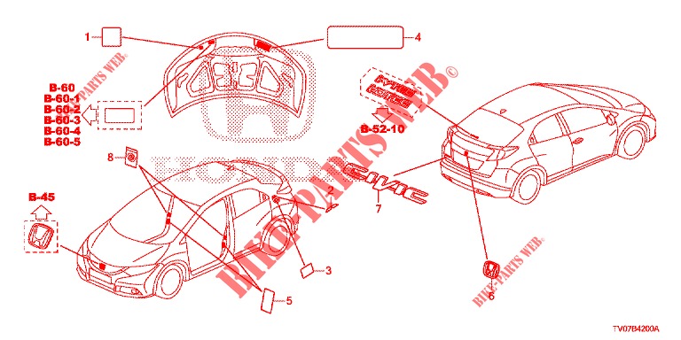 EMBLEME/WARNETIKETTEN  für Honda CIVIC DIESEL 2.2 EXCLUSIVE 5 Türen 6 gang-Schaltgetriebe 2013