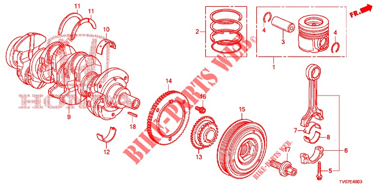 KURBELWELLE/KOLBEN (DIESEL) (2.2L) für Honda CIVIC DIESEL 2.2 EXCLUSIVE 5 Türen 6 gang-Schaltgetriebe 2013
