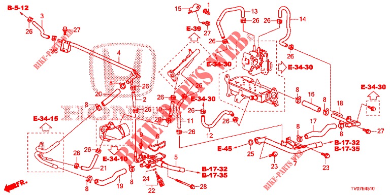 WASSERSCHLAUCH/HEIZUNGSSCHACHT (DIESEL) (2.2L) für Honda CIVIC DIESEL 2.2 EXCLUSIVE 5 Türen 6 gang-Schaltgetriebe 2013
